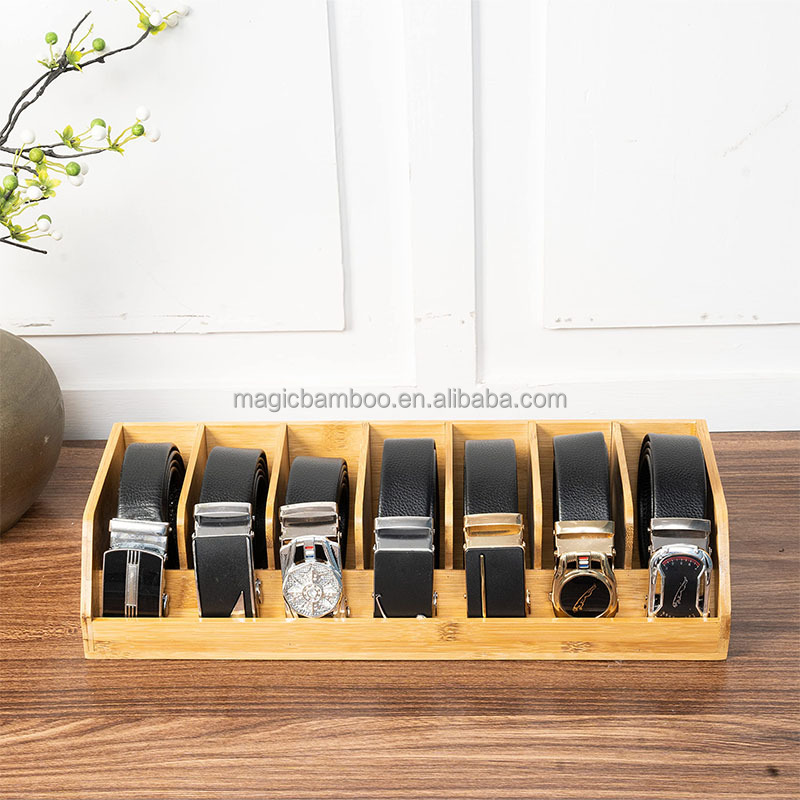 Upgrade Your Closet with Our Sustainable Bamboo Belt Display Case 7 Dividers Included