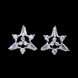 China Fashion Jewelry Silver Cubic Zirconia Earrings / Hollowed Zircon Sterling Silver Stud wholesale