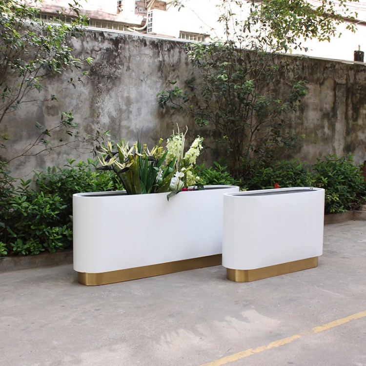 Large metal white flower pots artificial curved planter boxes