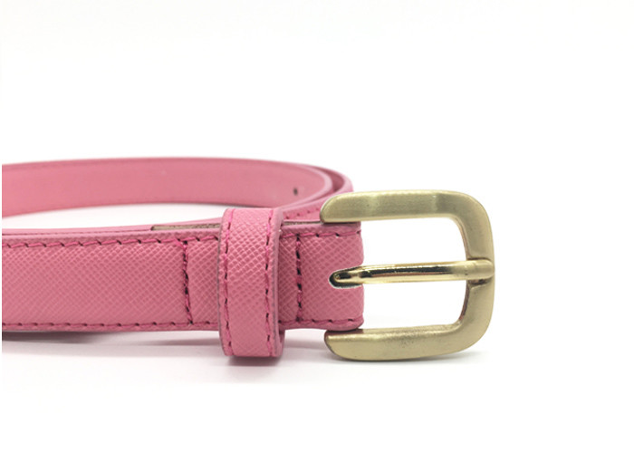 Fashion Saffiano Skinny Women PU Belt 3/4” Wide Strap Zinc Alloy Pin Buckle