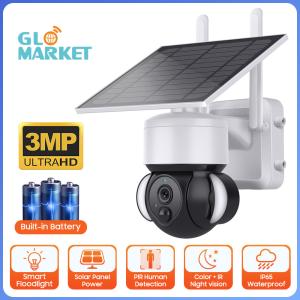 China Customized Logo Solar Battery Powered Floodlight PTZ Camera With CMOS Sensor wholesale