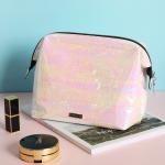 Waterproof Shiny Rainbow PU Cosmetic Bag With Zipper Closure