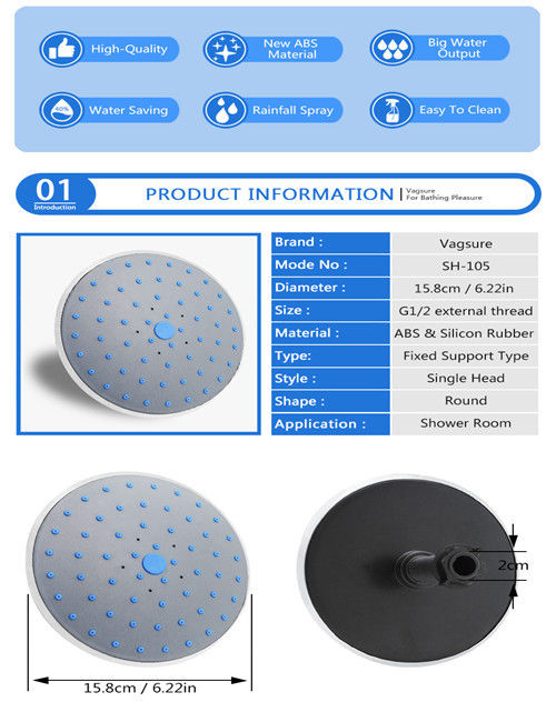 Ceiling / Wall Mounted Rain Shower Head , 6 Inch Round Rain Shower Head Easy Clean