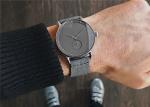 Water Resistant Luxury Stainless Steel Wrist Watch With Leather Band