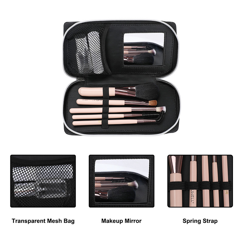 Small Luxury Custom Cosmetic Bag Black Leather Makeup Pouch Women 7X1X3.9 Inch