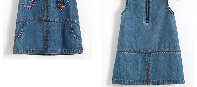 Summer Casual Baby Girl Denim Dress No Sleeves With Embroidery Sequin Patch