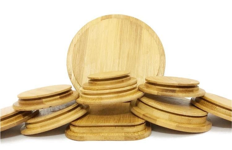Custom Bamboo Cup Lids cover 70mm For Boba Tea Glass Mason Jar Mug