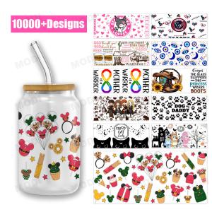 China Wholesale Custom Design Cartoon Theme 16oz Glass Can UVDTF Tumbler Sticker Decals UV DTF Cup Wrap Transfers wholesale