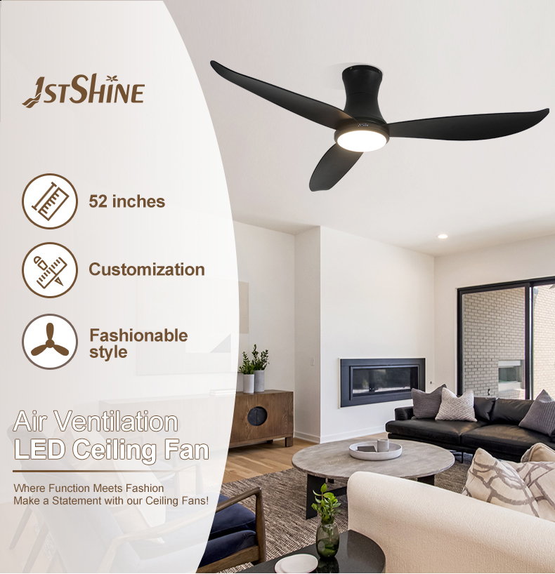 Home Office 52 Inches Flush Mount LED Ceiling Fan with ABS Blades and 3 Color Lighting