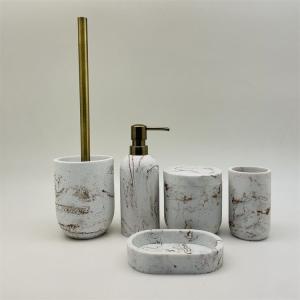China Marble Print Look Sand Stone Bathroom Accessories Set For Bathroom Cleaning wholesale