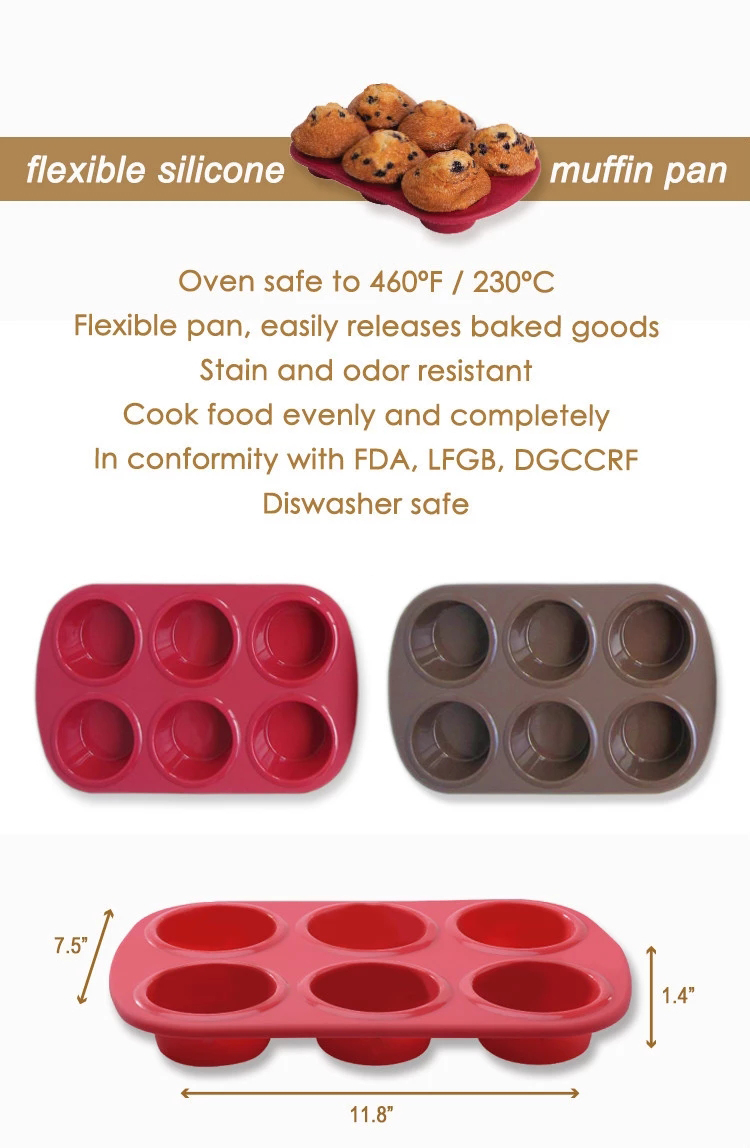 Nonstick FDA Heat Resistance Odorless Silicone 6 Cup Muffin Pan