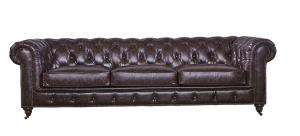 China Reddish Brown Three Seater Leather Sofa High Density Foam / Sponge Solid Structure wholesale