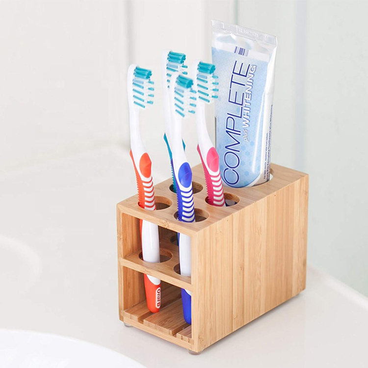 Organic Sustainable Bamboo Toothbrush Holder Toothpaste Stand For Bathroom Vanity Storage