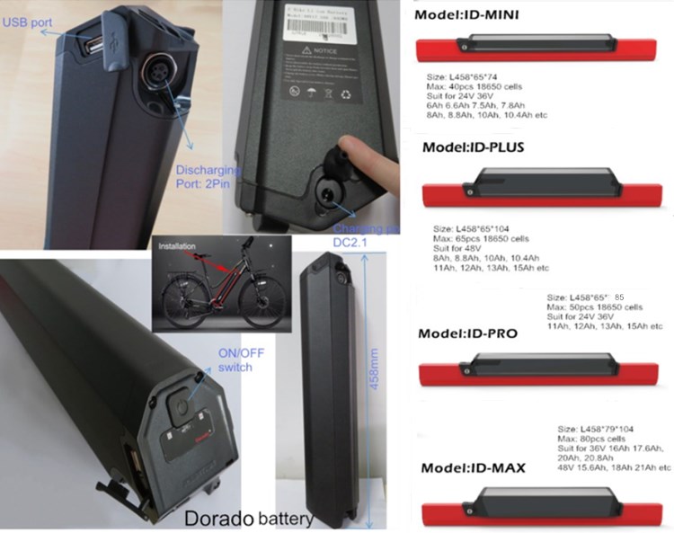 36V electric bike battery 36 volt 10ah 40pcs cells e bike reention dorado battery ID-MINI