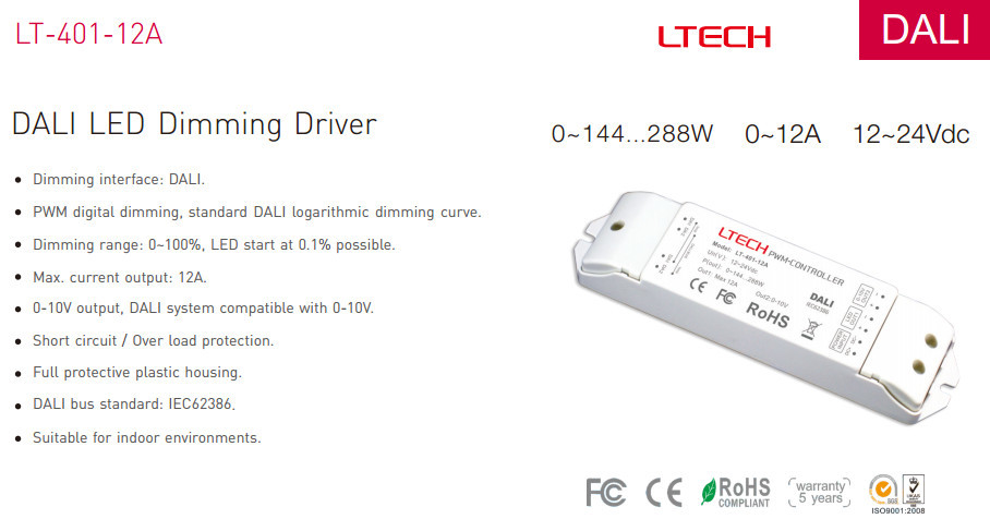 CV DALI Dimming Driver,12-24V 12A*1CH Constant Voltage Dali Low Voltage Driver