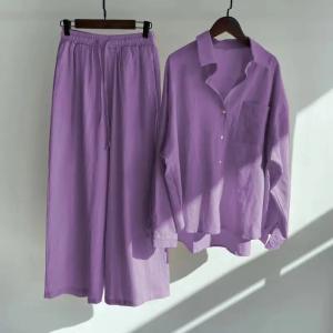 China                  Women′s Spring Suit Retro Plus Size Cotton and Hemp Shirt Suit High Waist Loose Trousers Casual Shirt Suit              on sale