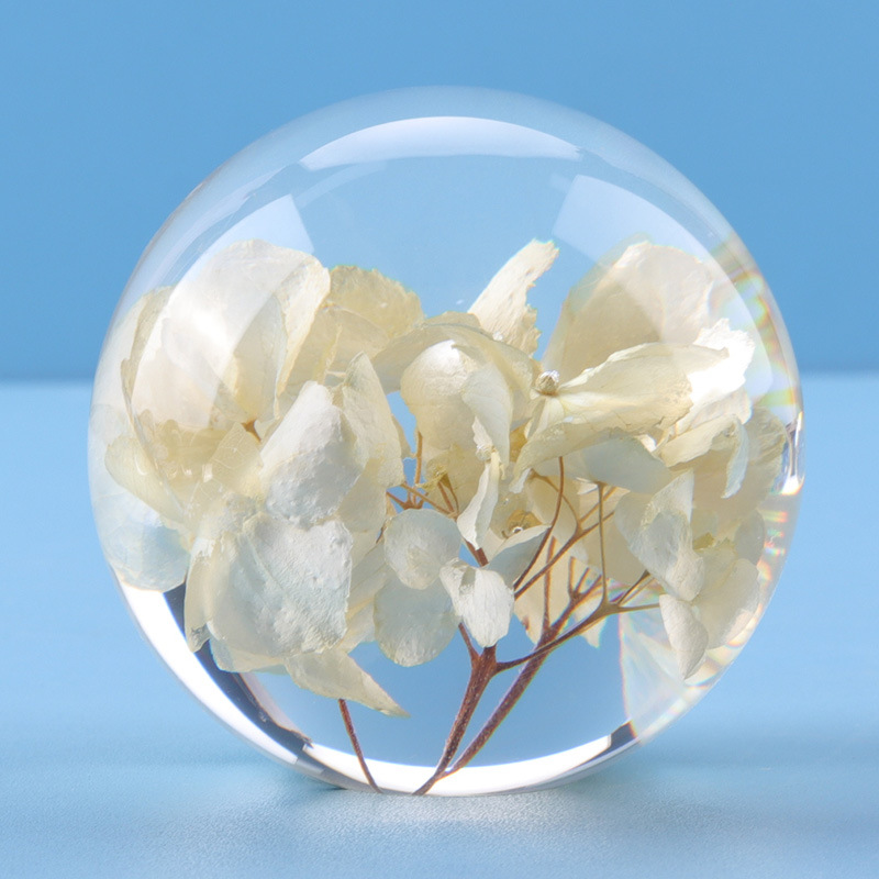 Dia80mm Dia90mm Flower Paperweight Clear Solid Epoxy Resin Sphere