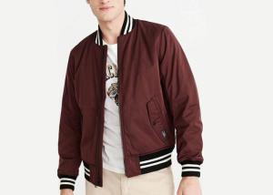 China Burgundy Padded Mens Polyester Bomber Jacket Stirp Ribs Triacitate Coat Twin Needle Stitch wholesale