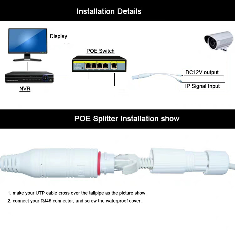 Mini Waterproof PoE Splitter 10/100M 24V to 12V 2A for 24V POE switch and IP Cameras
