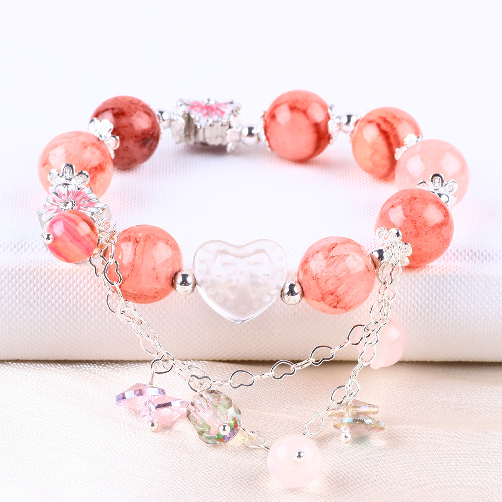 12mm Afghanistan Jade Quartz Heart Carving Crystal Chain Circle Bead Bracelet