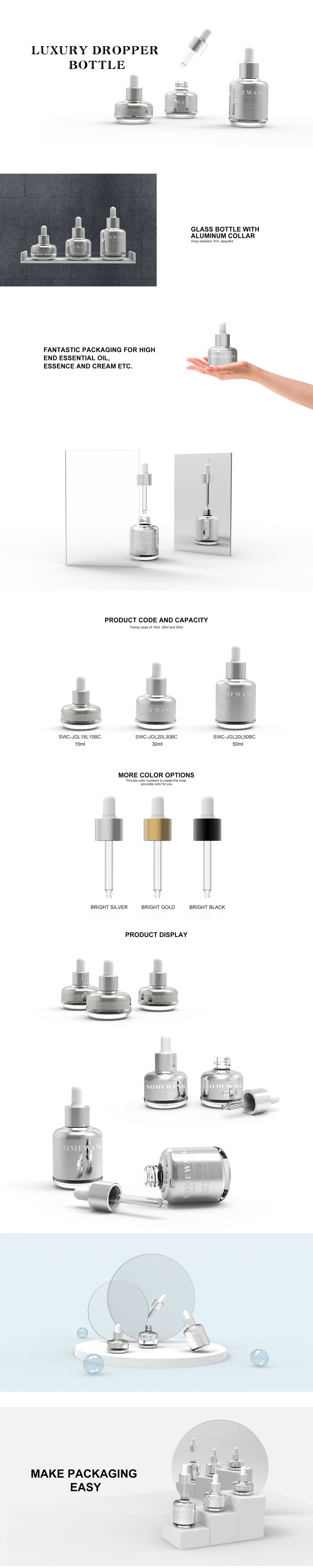 15 30 50ml Frosting Essential Oil Container Bottles Cosmetic Packaging With Dropper