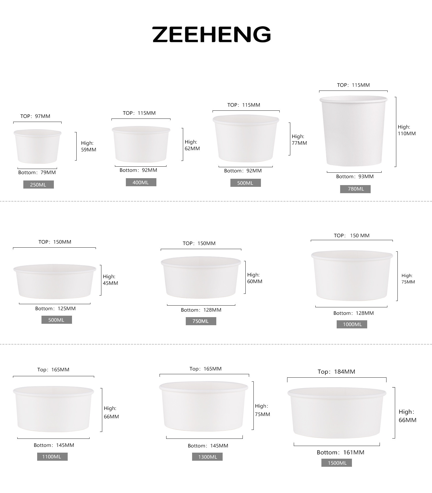 32oz 1000ml Microwavable White Paper Soup Or Ice Cream Bowl Waterproof