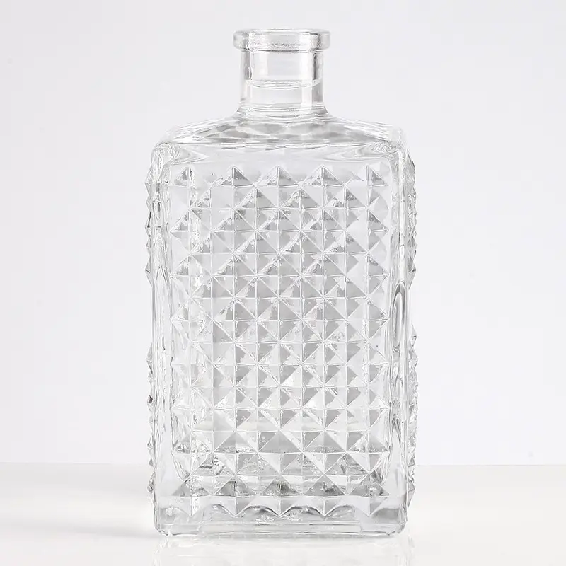 Glass Wine Whisky Bottle with Cork Cap 500ml and 750ml Square Design Empty Bottle