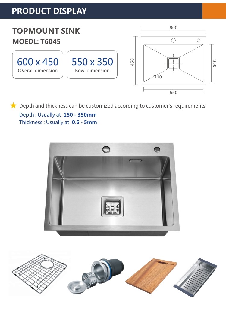 18 Gauge Flush Mount Stainless Steel Kitchen Sink 33x22