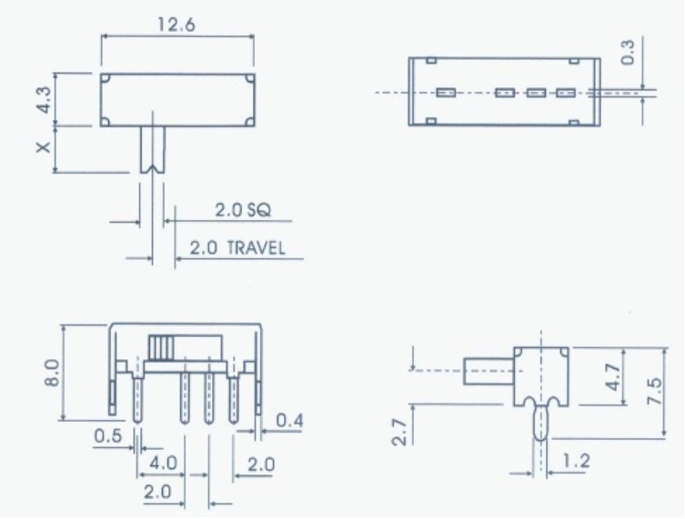 Slide Switch,1P3T With Side Angle 4pin PCB horizontal Sliding Switch, Interruptor On-Off Push Switch,Mini Toggle Switch