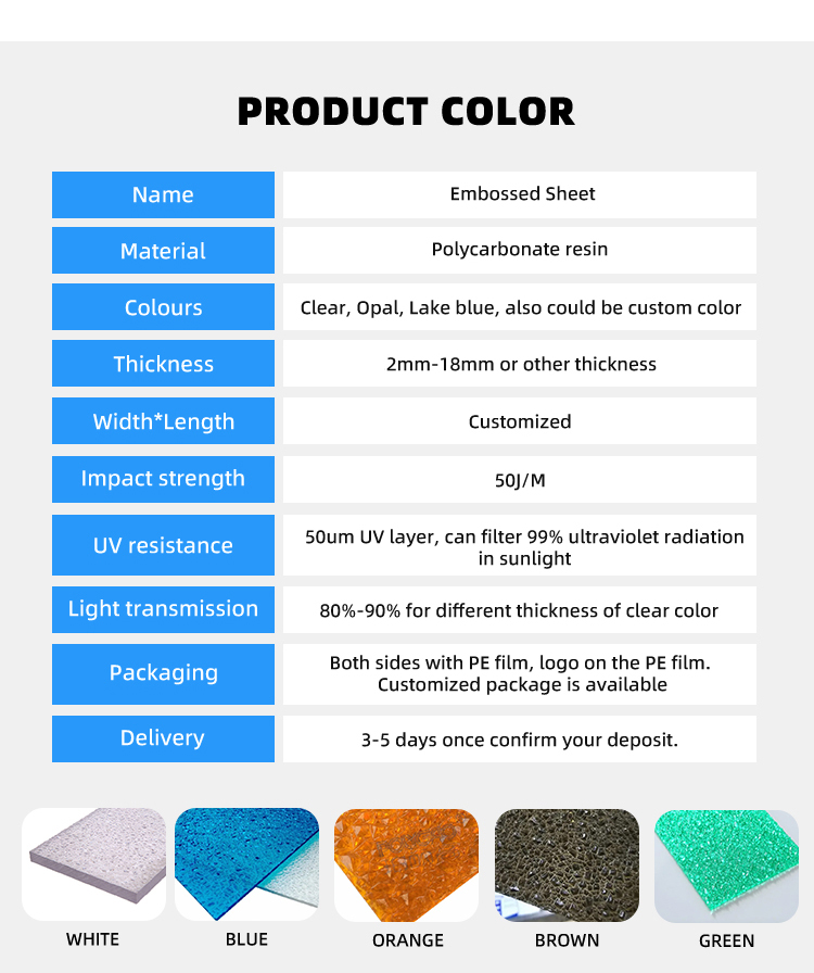 Colored Polycarbonate Roofing Panels 2mm-10mm Polycarbonate Sun Sheet For Outdoor Park