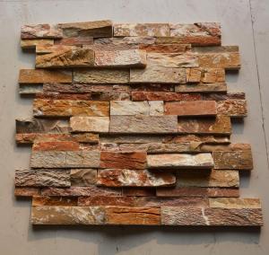 China Natural Polished Wooden Vein Ledge Stone Wall Cladding 15mm Thickness wholesale