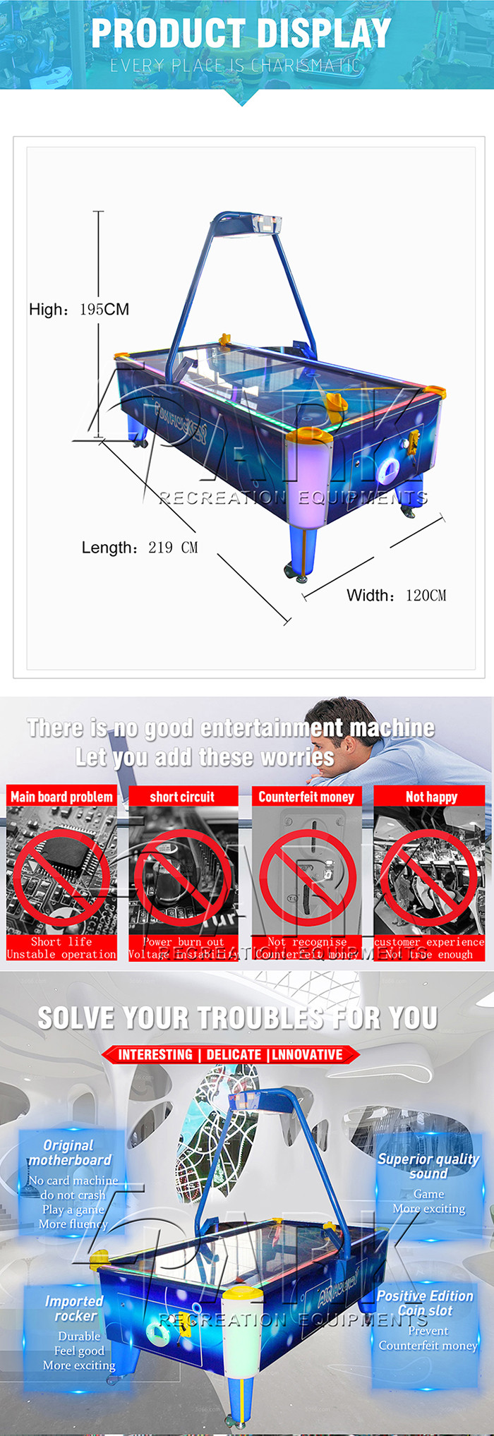 Epark Blue Air Hockey Video Entertainment Equipment Coin Pusher Attractive