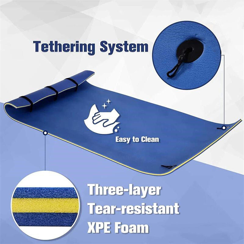 Customized Size Color Water Mat Floating Pad 3 Layer Tear Resistant XPE Foam with a Elastic Bungee Tether Floating Mat