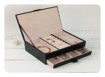 SGS Leather Ring Jewelry Packaging Boxes Drawe Black Color 19.1*14.2*7.3cm