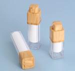 Plastic AS White 15ml 30ml 50ml Lotion Pump Bottle With Wooden Cap