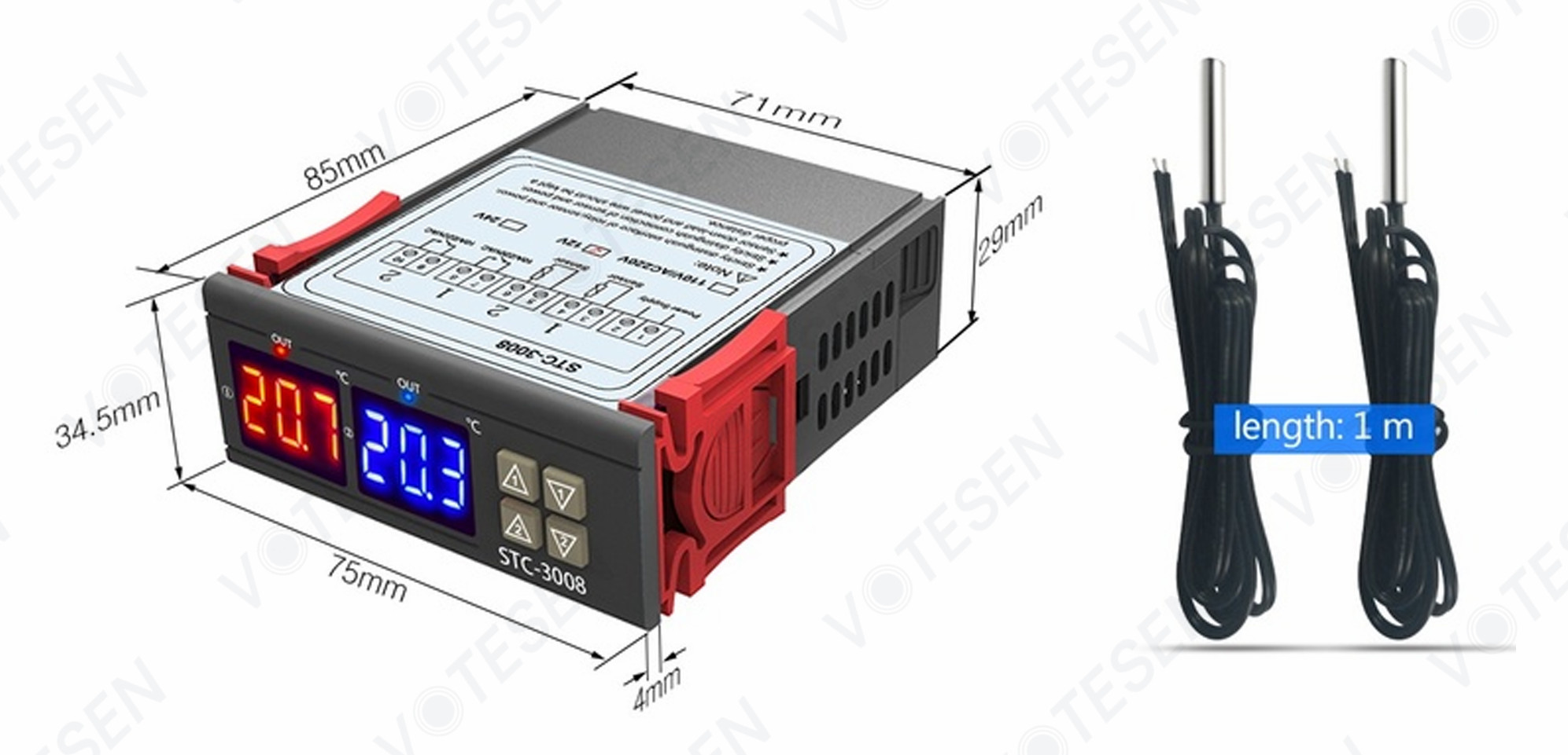 10A STC 3008 Temperature Controller Manual Dual Temperature Thermostat