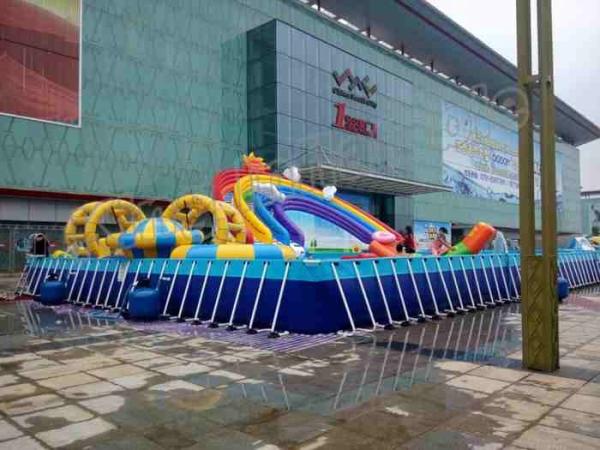 Quality Large Frame Pool / Rainbow Slide Amazing Inflatable Water Park For Entertainment for sale
