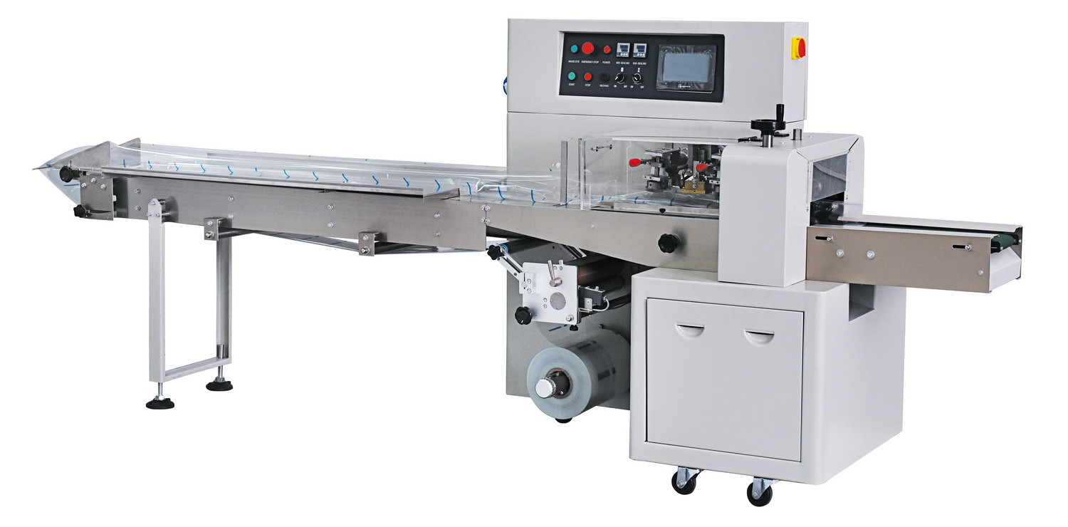 Rotary Automatic Horizontal Flow Packing Machine Cookies 250mm Pulling Film Downwards