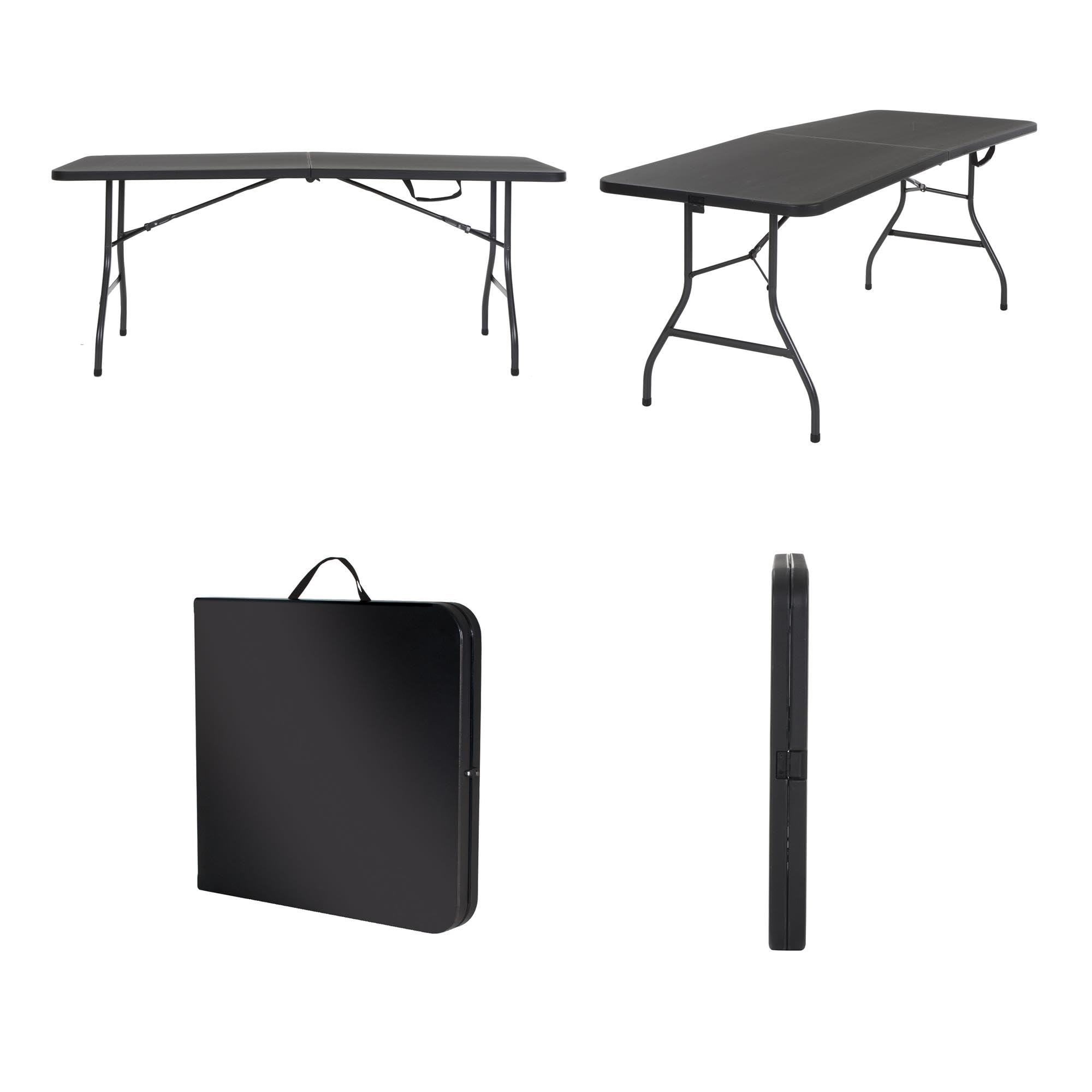 Plastic Folding Table Black 6ft Molded for Indoor Outdoor Banquet Picnic Iron Frame