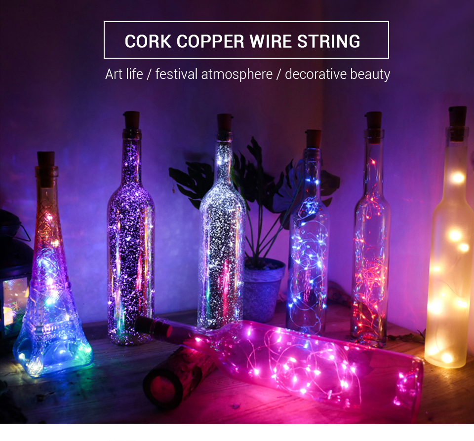1M 2M LED Garland Copper Silver Wire String Lights 10 20 LEDs Bottle Stopper Fairy Lights for Holiday Wedding Party Deco