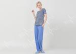 Striped Petite Women'S Pajamas Short Sleeve Long Pants , Ladies Lounge Pyjamas