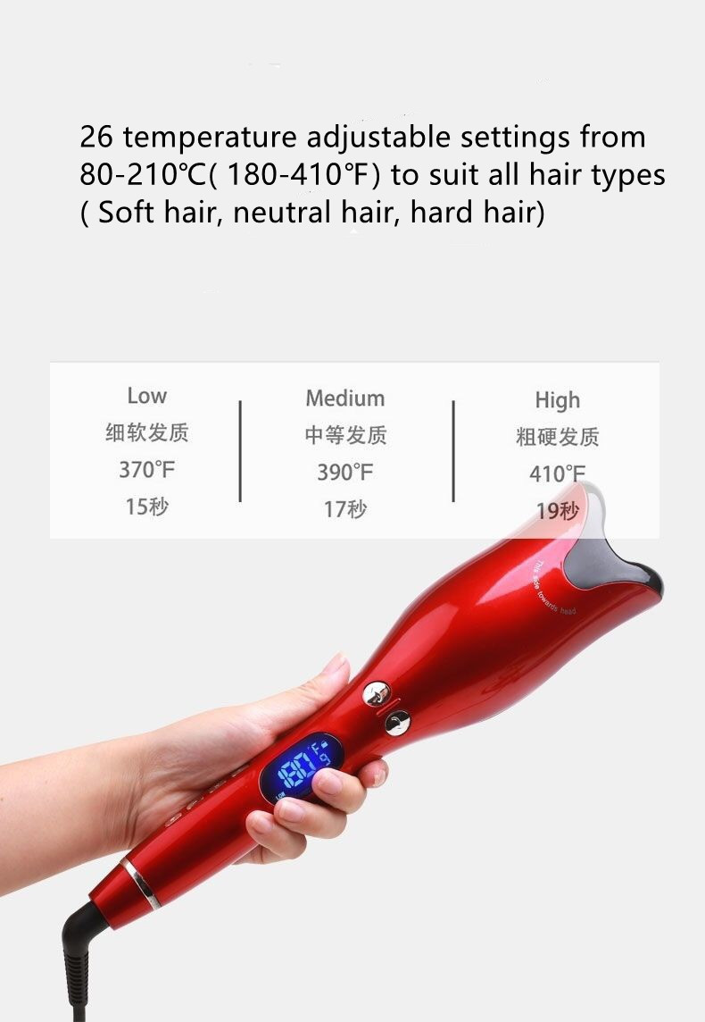 25W Ceramic Coated Auto Rotating Electric Hair Curler 30 Min