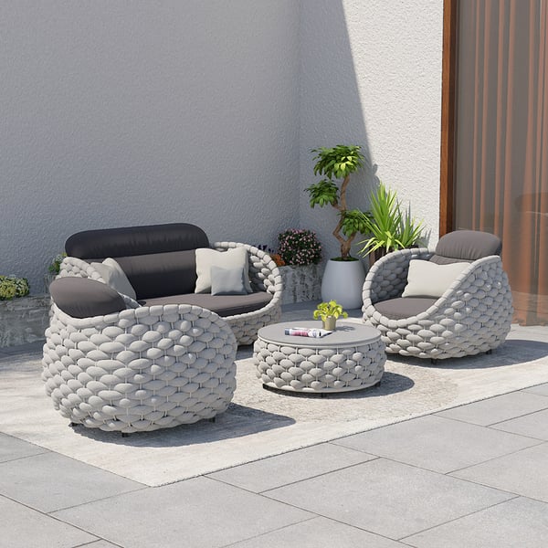 Outdoor Balcony Villa Commercial Rope Garden Set with Modern Design Style Sofa Lounge