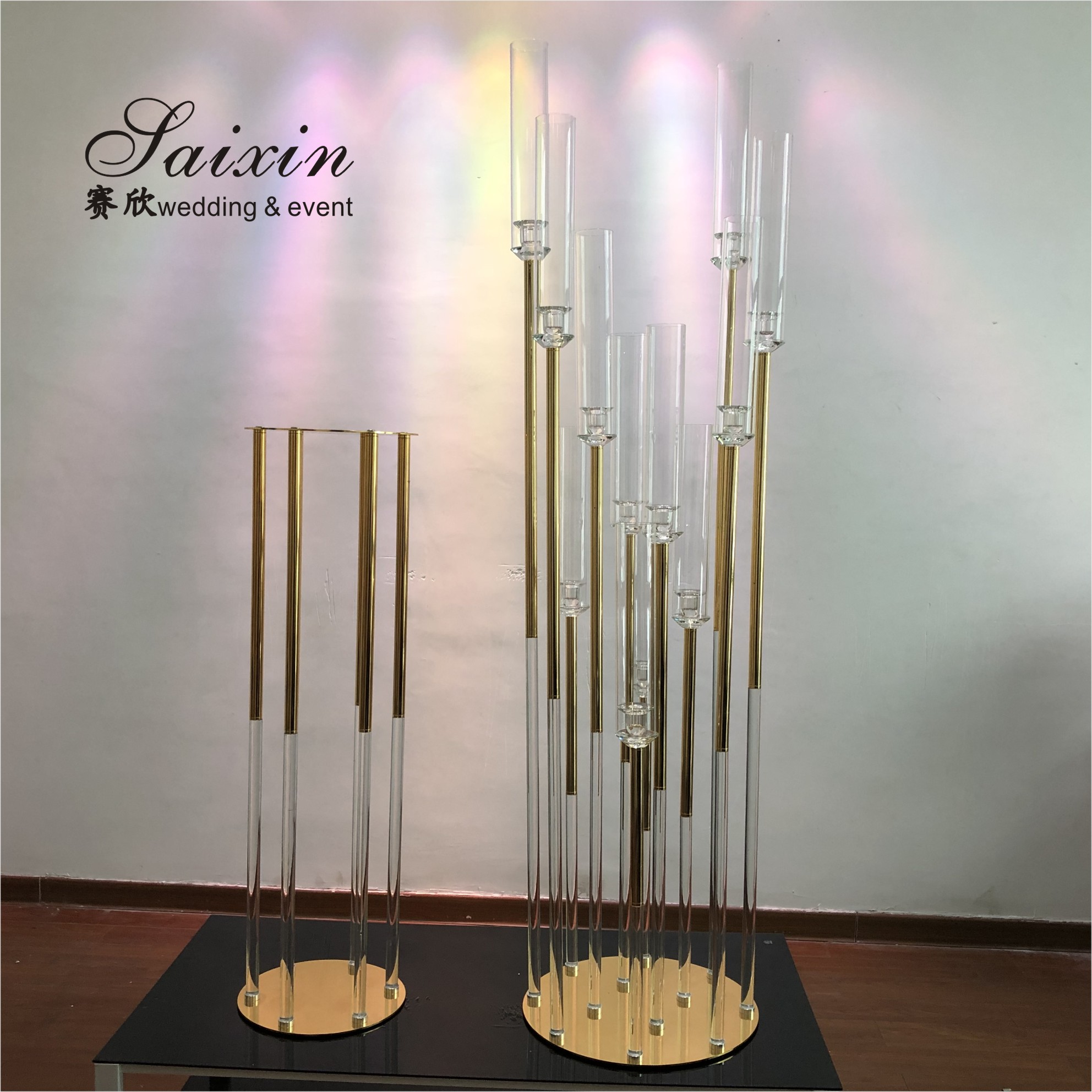 ZT-526 bling wedding candelabra centerpieces 12 arms gold with clear candle holder