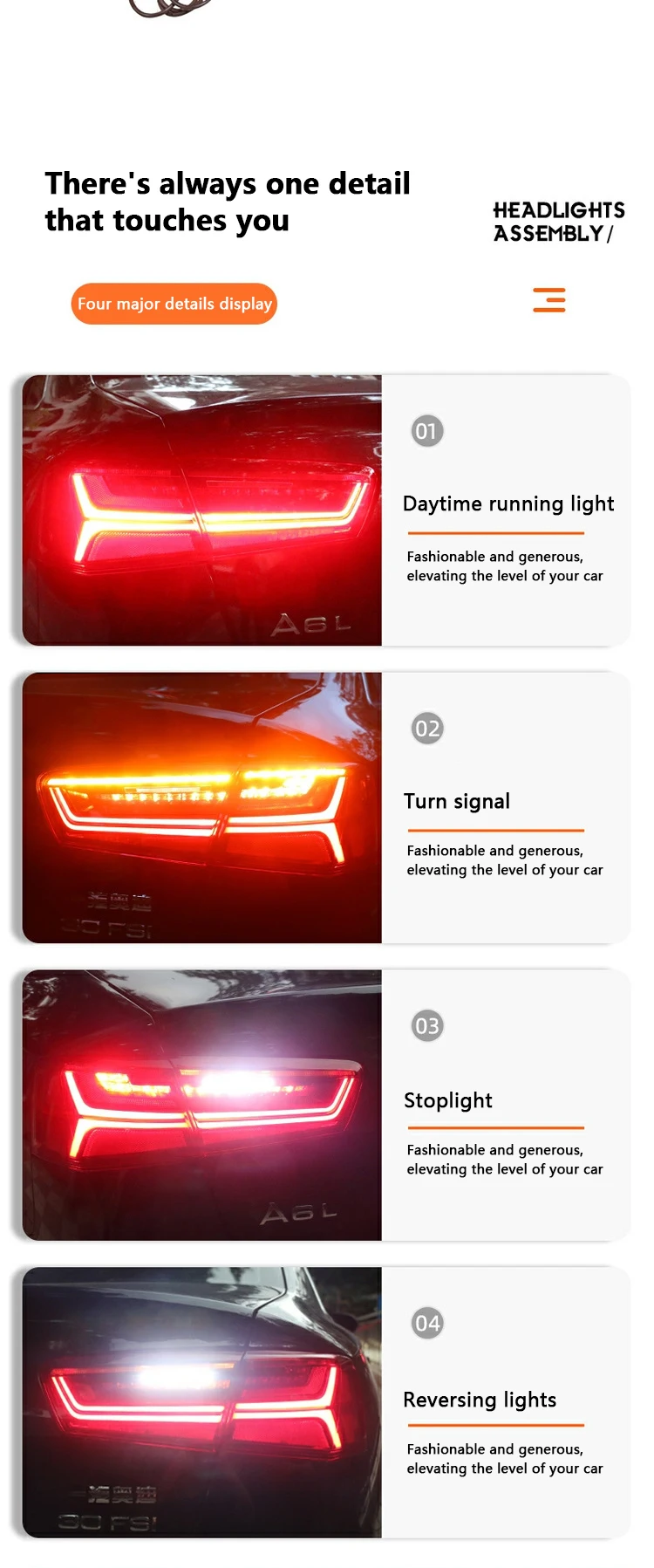 12-15 For Audi A6L LED Taillight Assemblies C7 Modified 18 Audi C7PA Rear Tail Light Flow Steering Turn Brakes Car Lamp
