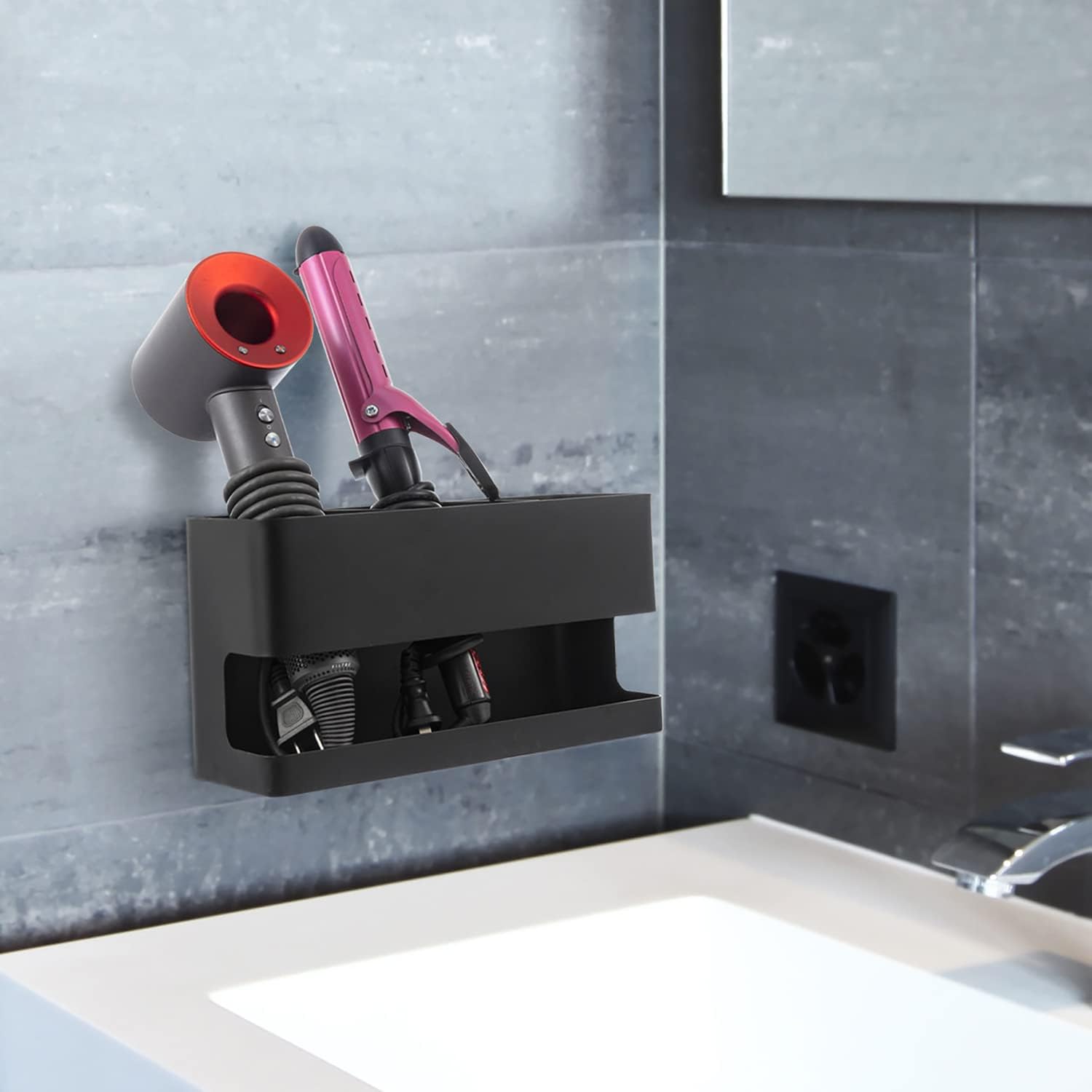 Wall Mounted Salon Accessory Caddy 3 Slots for Hair Dryer and Styling Tools Organizer