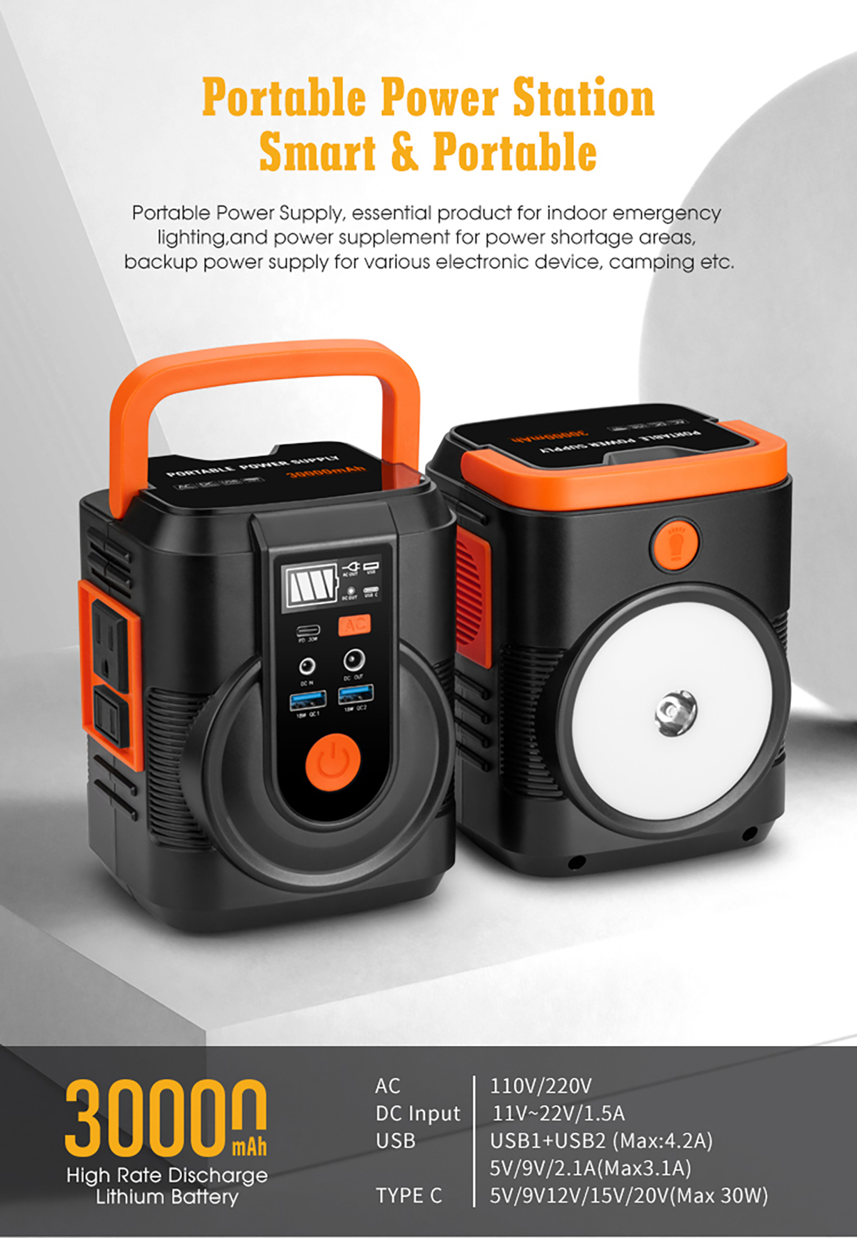 100W Solar Portable Power Station Battery 110V 220V Generator For Outdoor Camping