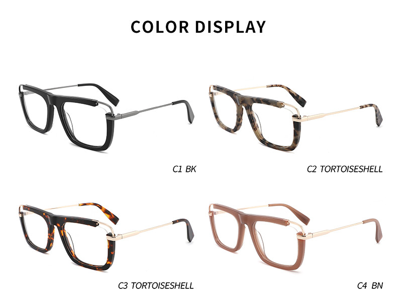 Unisex Square Acetate Metal Glasses Flat Top Big Eyeglass Frames