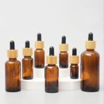Glossy Amber Color Bamboo Essential Oil Glass Dropper Bottle Wood Cap Glass