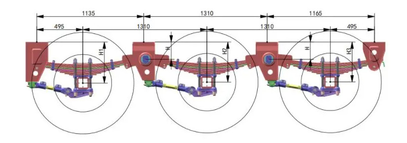 Heavy Duty Semi Trailer Suspension 3 Tridem 180mm American Type 16T